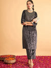 Shae by Sassafras Yoke Design Round Neck Straight Velvet Kurta