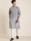 Vastramay Men Grey Ethnic Motifs Printed Muslin Blend Kurta