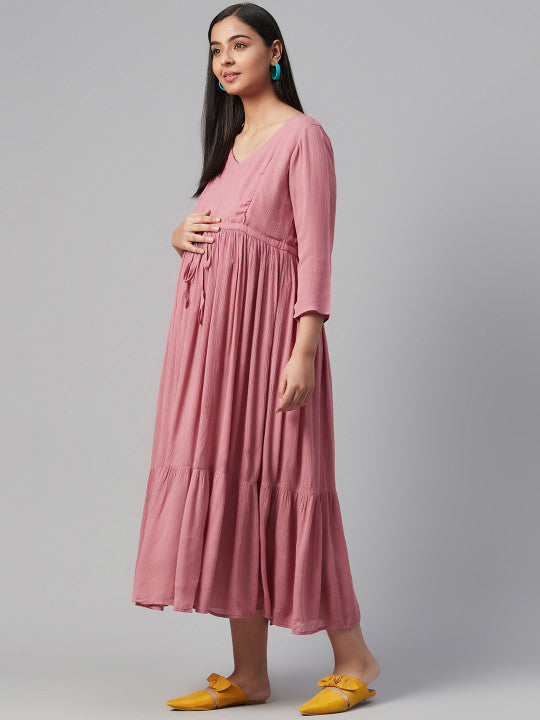 anayna Rose A-Line Tiered Cotton Maternity Dress