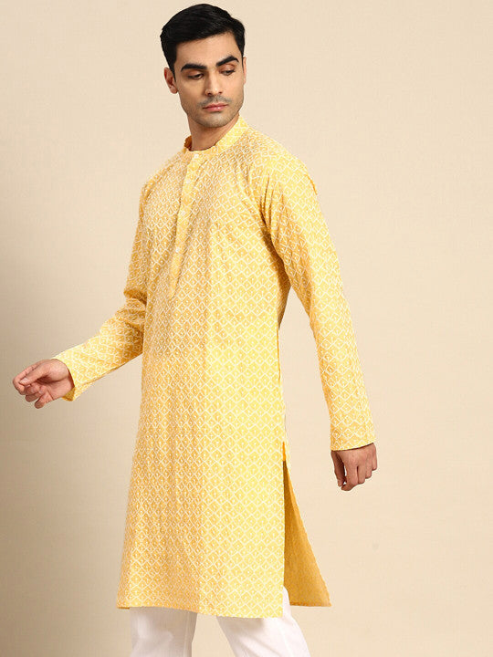 Anouk Geometric Embroidered Mandarin Collar Kurta