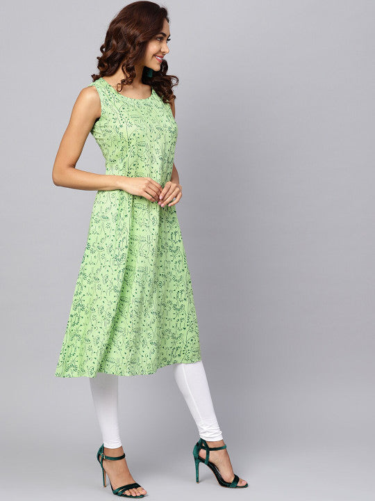 Women Green Floral Printed Kurta
