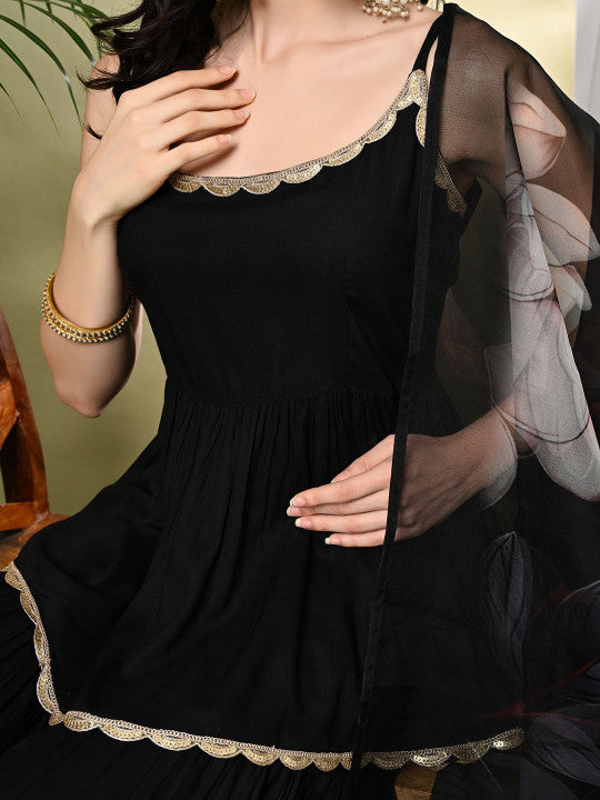 Sangria A-Line Kurti With Sharara & Dupatta