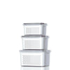 Homestic Pack of 3 Fridge Food Containers | Vegetable Fruit Boxes | Handheld Strainer Basket | Transparent