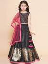 Bitiya by Bhama Girls Embroidered Thread Work Foil Print Ready to Wear Lehenga