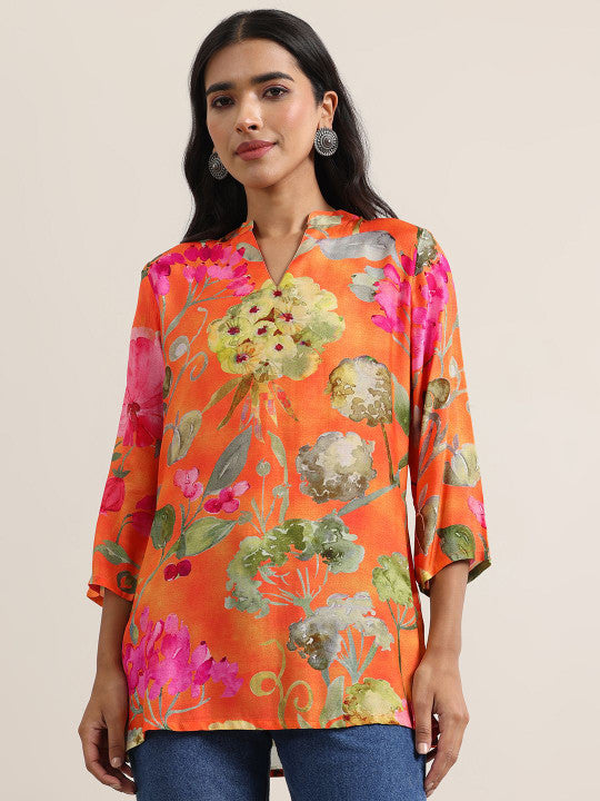 Women Mandarin Collar Printed Tunic