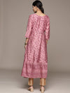 ISHIN Womens Silk Ethnic Motifs Printed Pink A-line Kurta