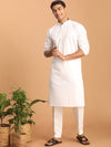 Vastramay Striped Thread Work Mandarin Collar Kurta with Pyjamas