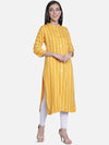 Fabclub Women Mustard Yellow Striped Rayon Straight Kurta