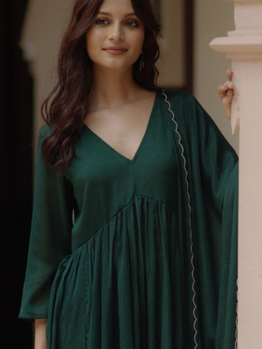 Women High Slit Kurta with Trousers & With Dupatta