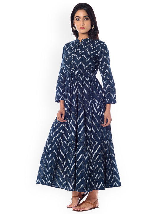 Women Blue Printed Fit and Flare Dress
