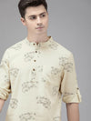Anouk Men Beige & Black Printed Straight Kurta