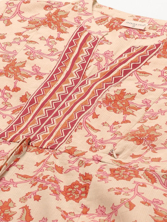 Women Cream-Coloured & Orange Printed Feeding Maternity A-Line Kurta