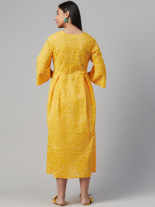 Anayna Women Yellow & White Polka Dots Printed A-Line Maternity Dress, S