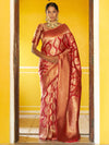 Janasya Red & Gold-Toned Ethnic Motifs Woven Design Zari Organza Kanjeevaram Saree