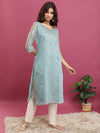 Vishudh Floral Yoke Design Zari Straight Kurta