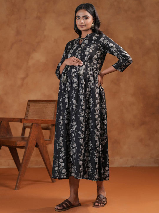 Floral Printed Fit & Flared Maternity Ethnic Dresses
