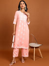 Vishudh Peach-Coloured Floral Embroidered Straight Kurta with Palazzos