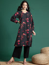 Sangria Puff Sleeves Floral Printed Kurta