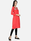 Fabclub Women Red Thread Work Kurta