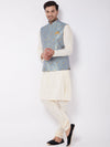 Vastramay Men Cream-Coloured Kurta with Pyjamas With Nehru Jacket