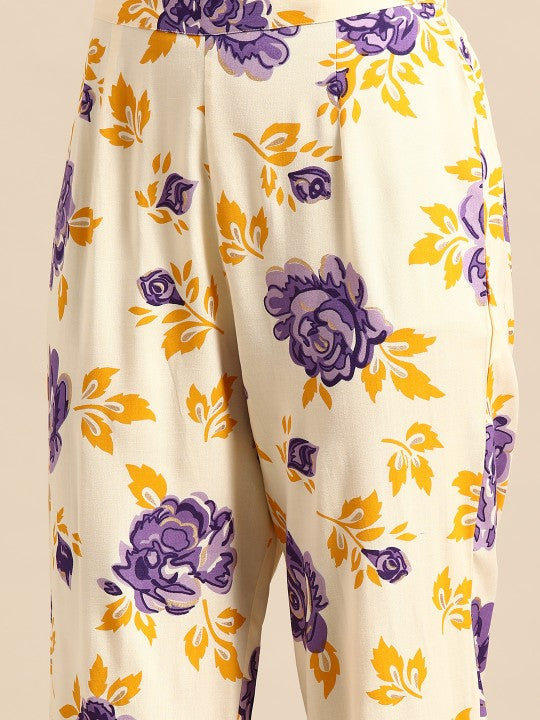 anayna Women Floral Printed Pleated Gotta Patti Kurta with Trousers & With Dupatta