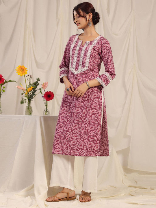 anayna Women Floral Printed Thread Work Kurta
