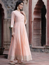 Juniper Women Peach-Coloured Solid Cotton Flared Kurta