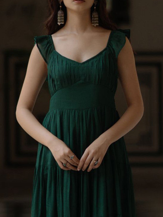 anayna Women Flared Sleevesless Midi Ethnic Dresses