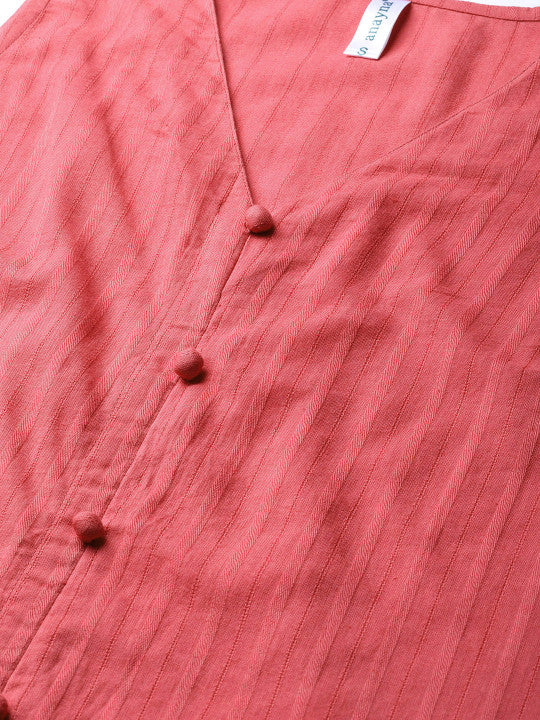 Women Pink Self-Striped Kurta with Trousers & Dupatta