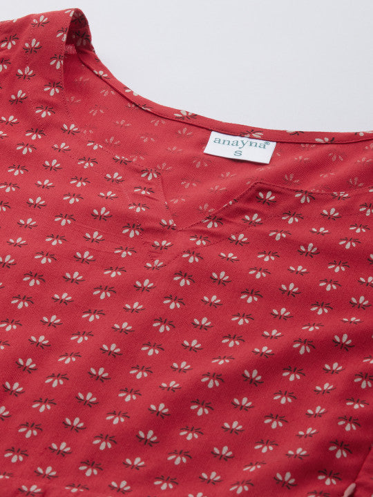 anayna Red & Off-White Ethnic Motifs Printed Maternity A-Line Dress