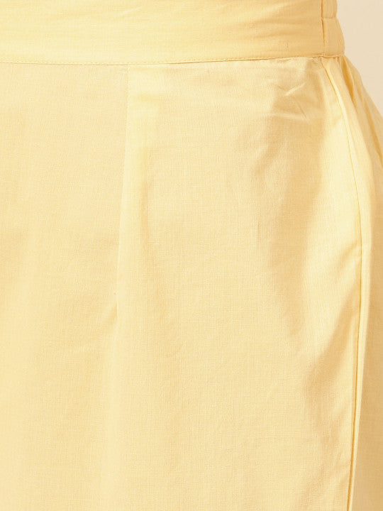 Women Yellow & White Printed Kurta with Trousers