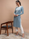 Vishudh Ethnic Motifs Embroidered Winter Keyhole Neck Kurta