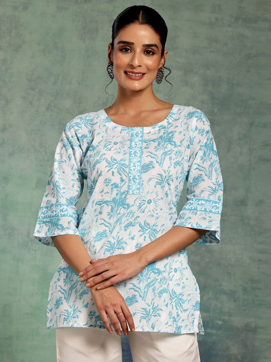Libas Floral Printed Flared Sleeves Pure Cotton Kurti