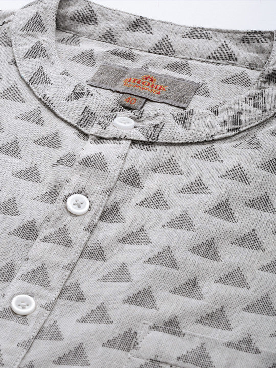 Anouk Men Grey & Black Woven Design Straight Short Kurta