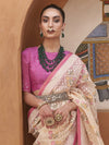 Anouk Cream Coloured & Pink Floral Printed Gotta Patti Organza Saree