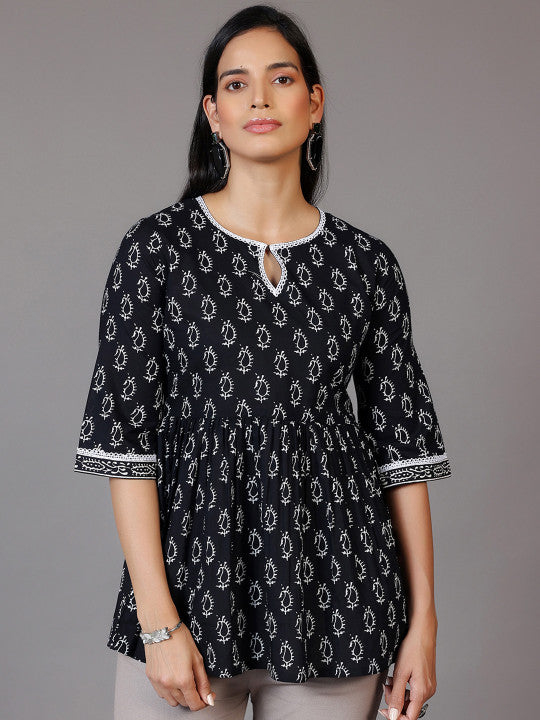 Libas Paisley Printed Keyhole neck Three-Quarter Sleeves Pure Cotton A-Line Kurti