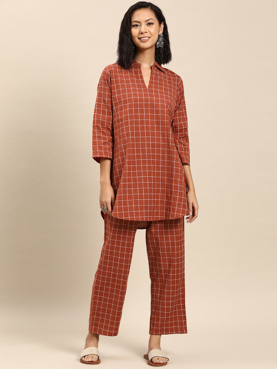 anayna Women Regular Pure Cotton Kurta with Trousers