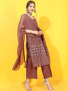 Vishudh Women Maroon Printed Kurta with Palazzos & Dupatta
