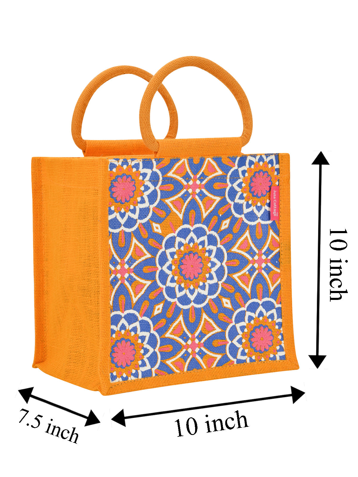JUTE COTTAGE MUGHAL PRINT ZIPPER LUNCH BAG, SUSTAINABLE, ECO-FRIENDLY, 100% GENUINE, STYLISH JUTE BAG (YELLOW 10X10X7)