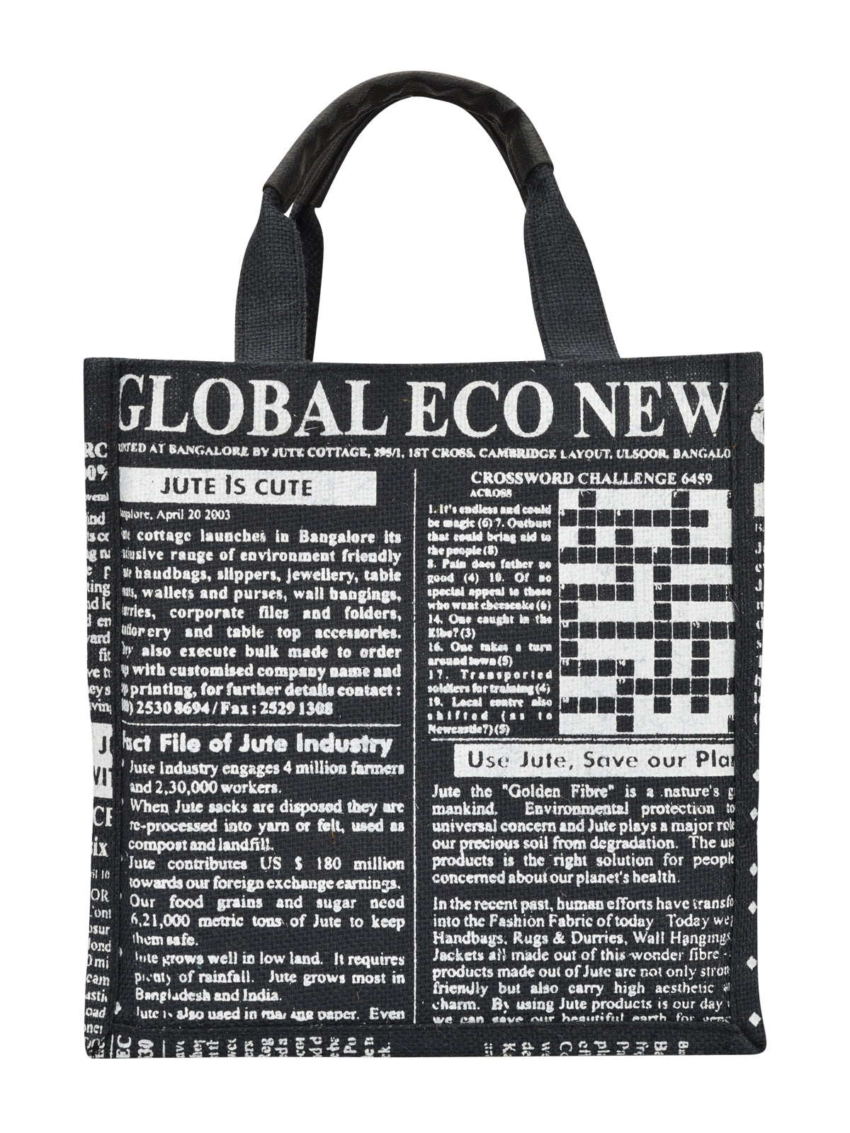 JUTE COTTAGE GLOBAL ZIPPER LUNCH BAG, SUSTAINABLE, ECO-FRIENDLY, 100% GENUINE, STYLISH JUTE BAG (BLACK 12X12X7)