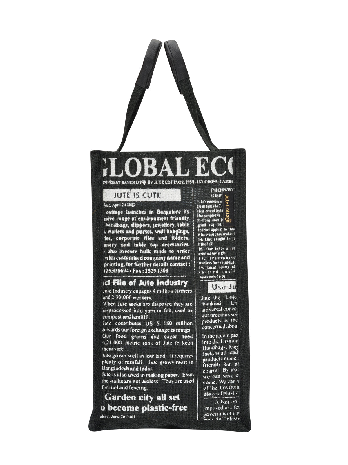 JUTE COTTAGE GLOBAL ZIPPER LUNCH BAG, SUSTAINABLE, ECO-FRIENDLY, 100% GENUINE, STYLISH JUTE BAG (BLACK 12X12X7)