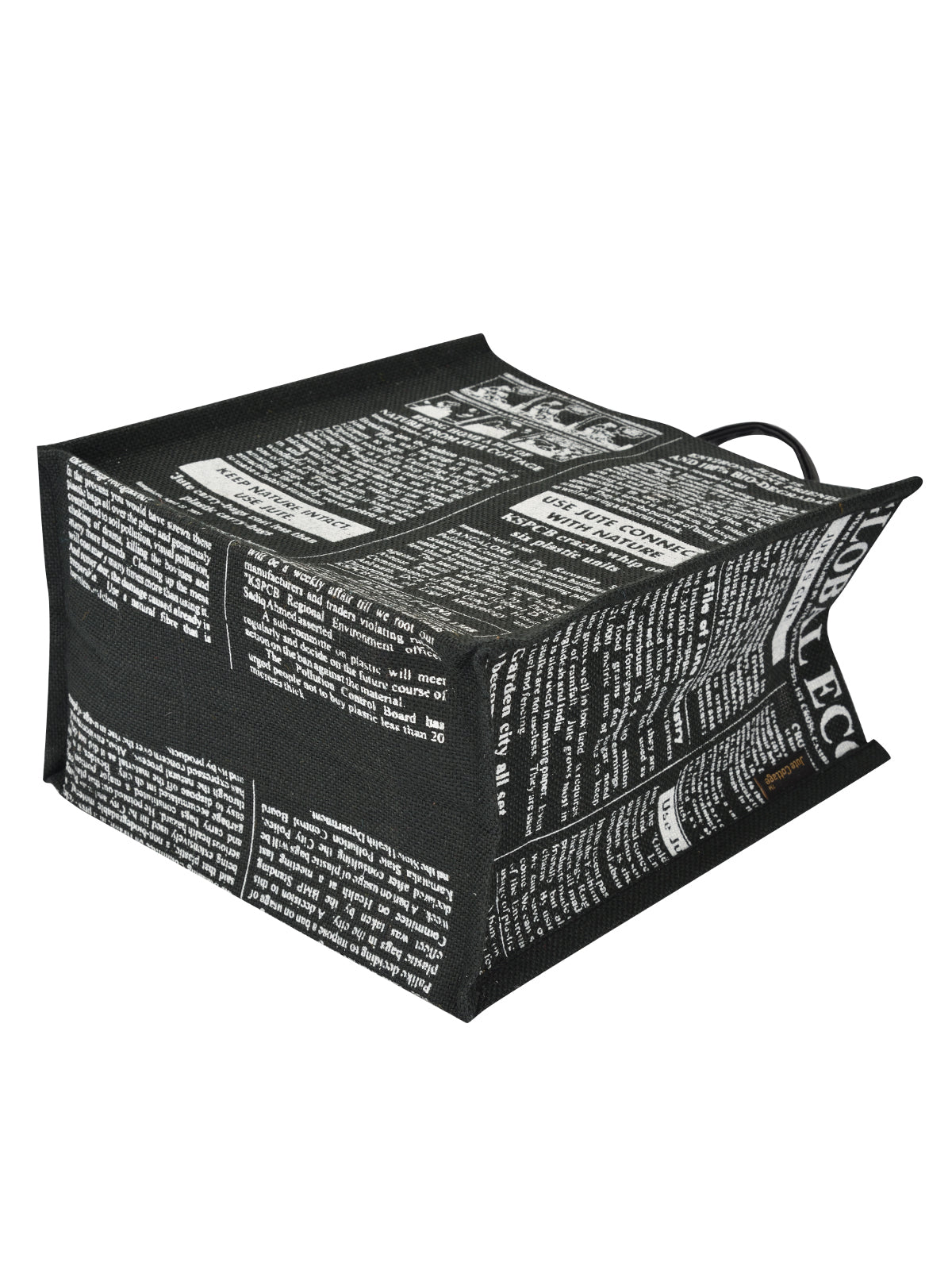 JUTE COTTAGE GLOBAL ZIPPER LUNCH BAG, SUSTAINABLE, ECO-FRIENDLY, 100% GENUINE, STYLISH JUTE BAG (BLACK 12X12X7)