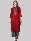 KSUT Maroon Embroidered Straight Kurta