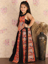 Vastramay Girls Black & Orange Embroidered Mirror Work Lehenga Set