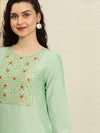 House of Pataudi Women Green Yoke Design A-Line Kurta