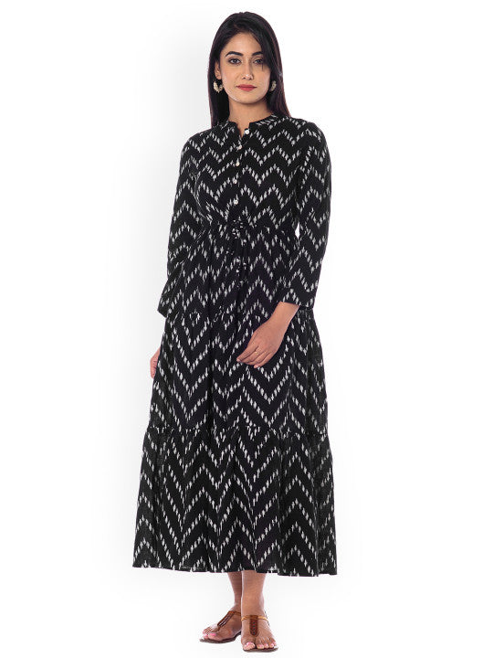 Women Black Printed Fit and Flare Dress