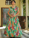 Scakhi Tropical Printed Cape Sleeves Gathered Silk Gown Ethnic Dress With Belt