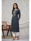 PIROH Womens Rayon Solid Straight Kurta - Grey