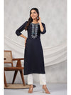 PIROH Womens Rayon Solid Straight Kurta - Navy Blue