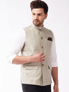 Vastramay Men Beige & Grey Woven Design Nehru Jackets